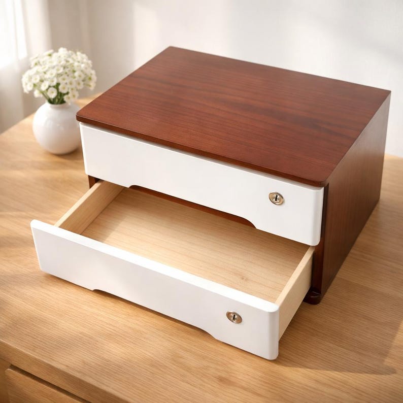 Lockable Wooden Desk Organizer, Desktop Storage Box for Office - Etsy