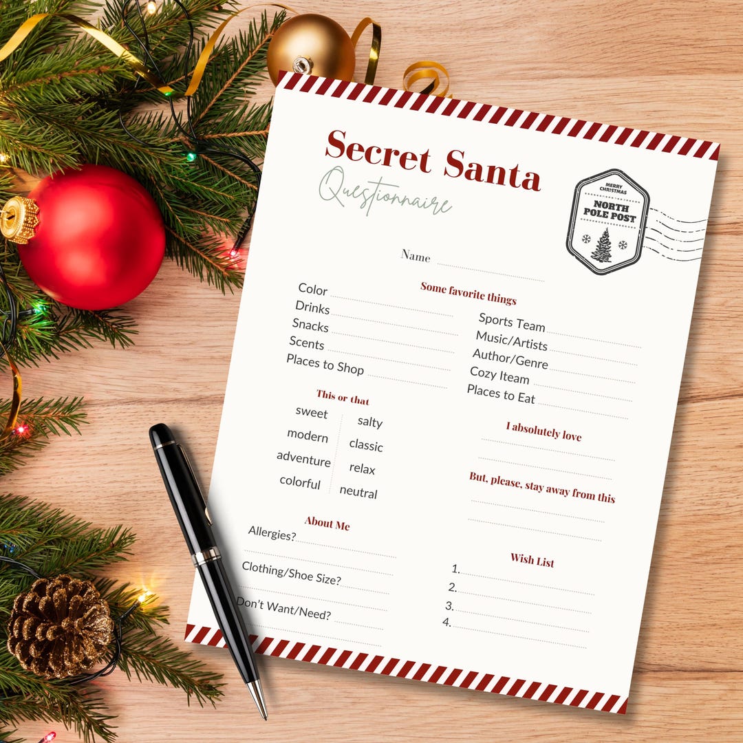 Secret Santa Friends Questionnaire.pdf Secret Santa Questionnaire | Printable Holiday Gift-exchange Form ...