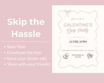 Galentine’s Day Party Invitation Template | Editable Pink Flyer | Friendship Event | Instant Download