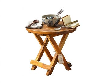 Mesa plegable redonda compacta de madera / Mueble auxiliar de madera natural (30x30 cm)