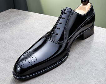 Handcrafted Leather Whole Cut Oxfords Men, Black Leather Dress Shoes Custom Made