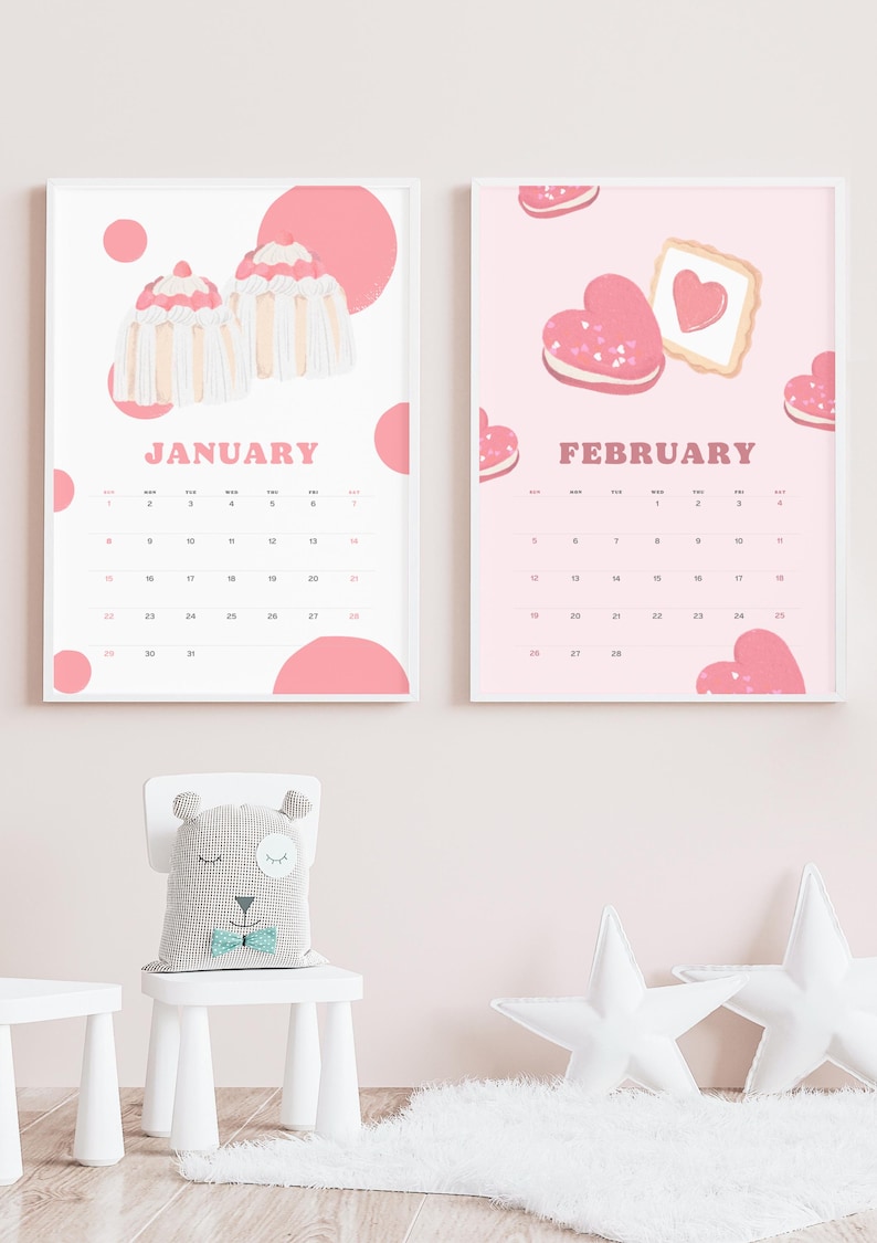 2026 Calendar | Cute Dessert Monthly Calendar | Pastel Aesthetic ...