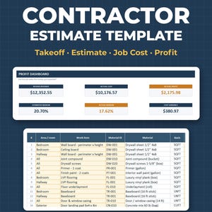 Offertesjabloon voor aannemers in Excel, materiaallijst, kostenberekening en winsttracker.