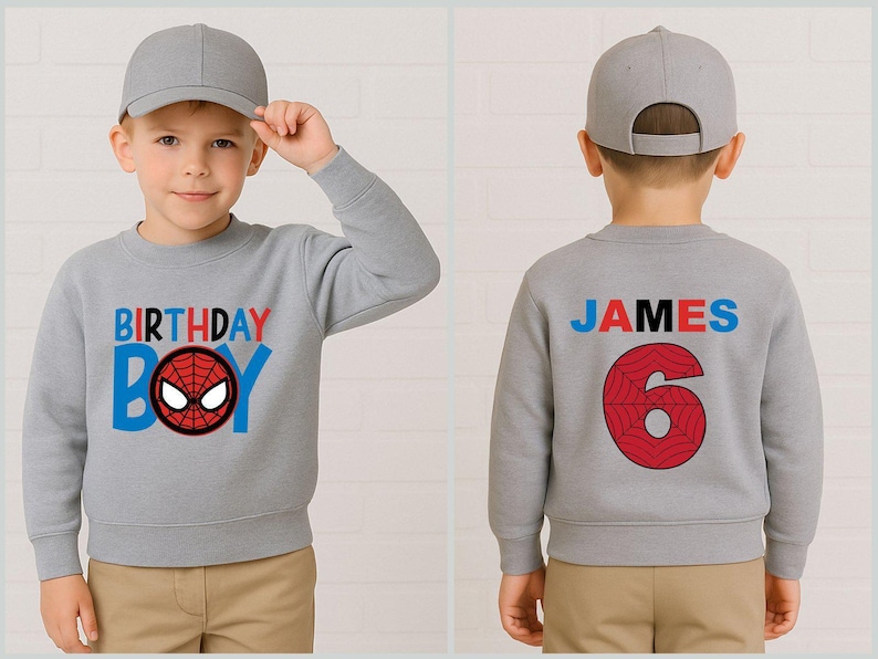 4th 5th 6th Spidey Birthday Sweatshirt, Video Game Sweatshirt, Spiderman Party Sweatshirt, Name Age Sweatshirt, Spidey Game Theme Sweatshirt image 3