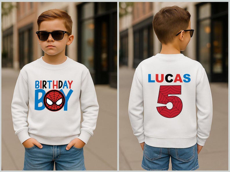4th 5th 6th Spidey Birthday Sweatshirt, Video Game Sweatshirt, Spiderman Party Sweatshirt, Name Age Sweatshirt, Spidey Game Theme Sweatshirt image 2