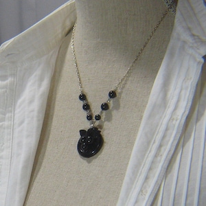 Upcycled Vintage Black Celluloid Pendant Necklace
