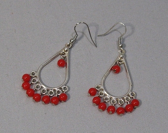 Vintage Red Beaded Dangle Earrings