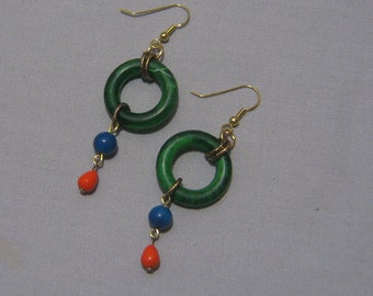 Brightly Colored Vintage Plastic Hoop Dangle Earrings