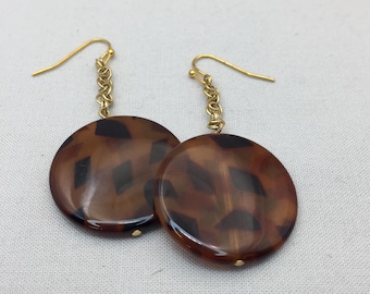 Caramel and Black Lucite Disc Earrings