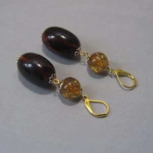 Tortoise Lucite Dangle Earrings with Gold Confetti Beads