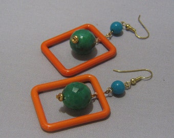 Brightly Colored Vintage Plastic Beaded Dangle Earrings