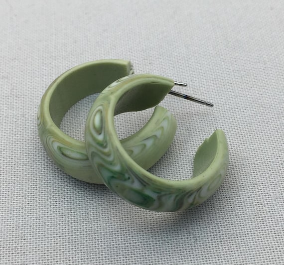 Moss Matte Marbled Lucite Hoop Earrings