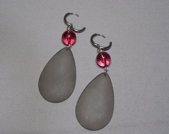 Vintage Frosted Gray Lucite Dangle Earrings