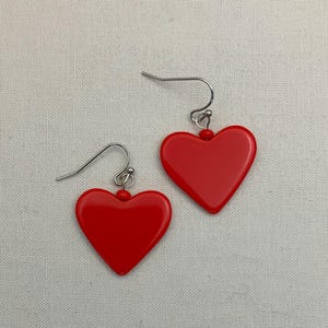 Vintage Red Lucite Heart Dangle Earrings