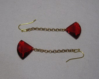 Long Red Faceted Lucite Dangles