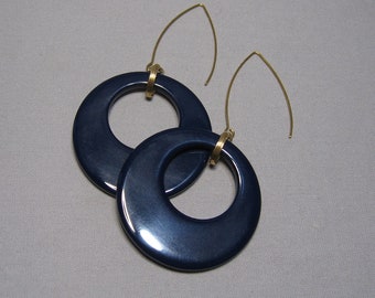 Vintage Navy Blue Lucite Statement Earrings