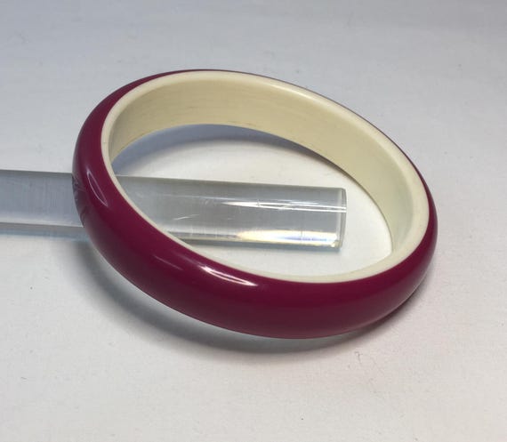 Deep Raspberry and Cream Lucite Bangle - image 1