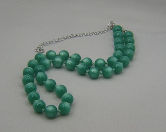 Green Hand Knotted Moon Glow Necklace