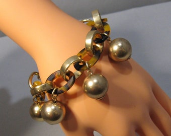 Vintage Tortoise and Gold Acrylic Link Bracelet