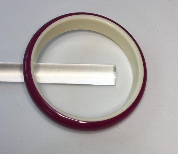 Deep Raspberry and Cream Lucite Bangle - image 3