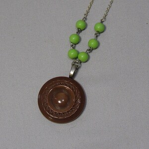 Vintage Brown Plastic Button Pendant Necklace