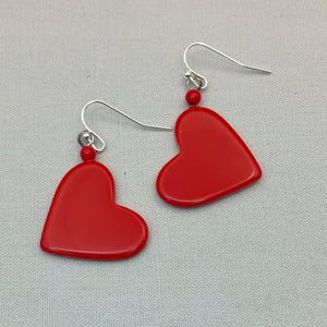 Vintage Red Lucite Heart Dangle Earrings
