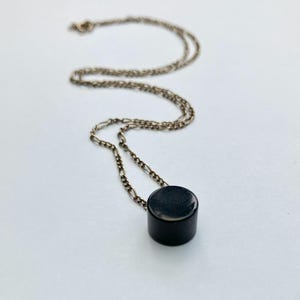 Black Bakelite Pendant Necklace on Sterling Chain