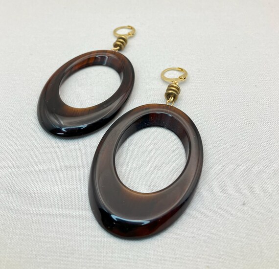 Statement Tortoise Lucite Earrings, Oval Hoop Dan… - image 3