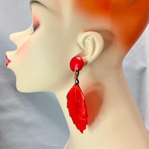Red Lucite Statement Earrings, Red Leaf Earrings
