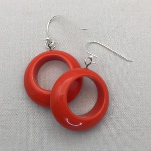 Deep Orange Lucite Hoop Earrings - Dangle Earrings - Best Plastics