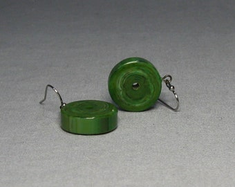 Green Swirl Lucite Donut Earrings