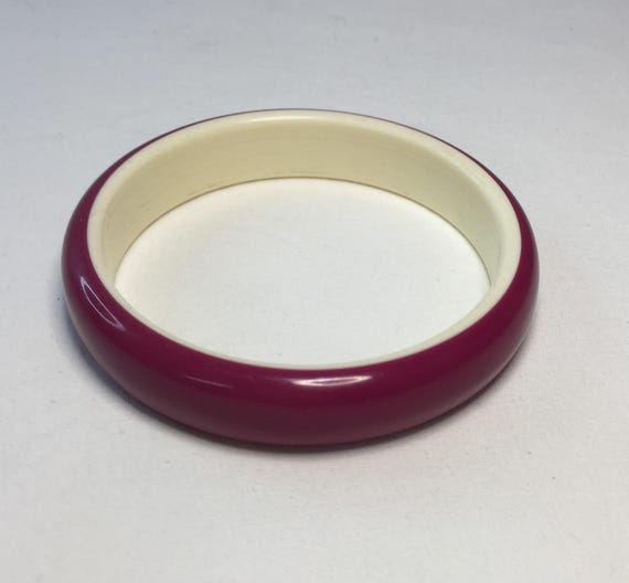Deep Raspberry and Cream Lucite Bangle - image 5