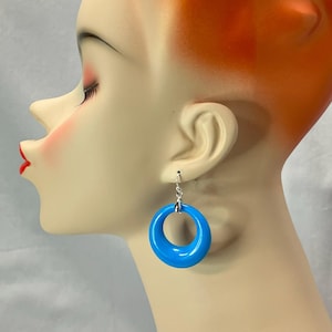 Vintage Bright Blue Lucite Hoop Earrings