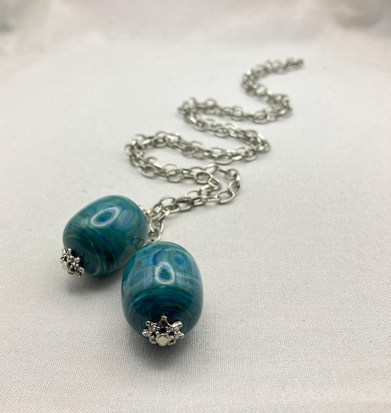 Blue and Green Lucite Lariat Necklace