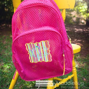 Monogram Mesh Backpack Clear Mesh Bookbag Personalized Applique Book Bag Ruffle Straps