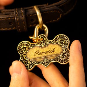 Custom Vintage Brass Bone Pet ID Tag, Personalized Dog Tag for Dogs and Cats