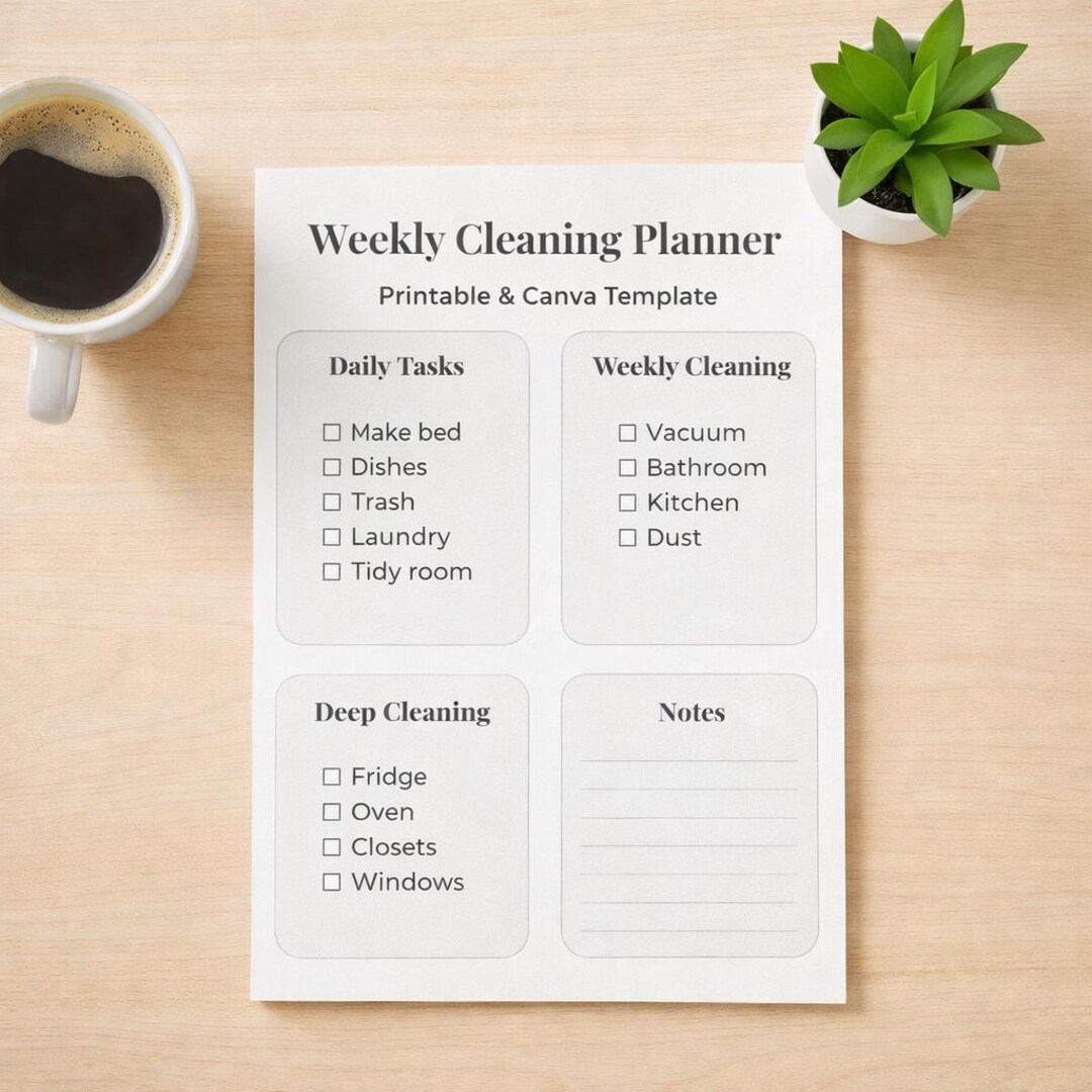 Weekly Cleaning Planner Printable | Cleaning Schedule Checklist | Canva ...