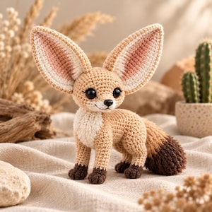 Fox Crochet Pattern, Fennec Fox Amigurumi PDF, Big Ear Desert Animal Plush, Standing Wired Fox Shelf Decor, Dune the Fennec