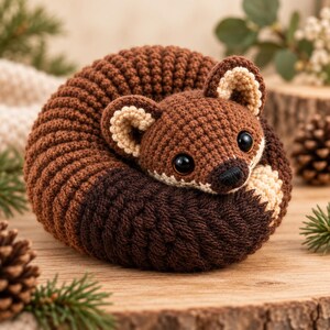 Woodland Animal Crochet Pattern, Pine Marten Amigurumi PDF, Curled Forest Creature Plush, Wired Tail Shelf Decor, Nutmeg the Marten