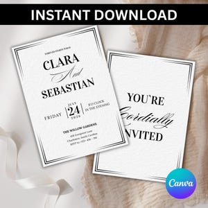 Plantilla editable de Canva para invitaciones de boda, paquete de papelería de boda minimalista moderna, RSVP, Save the Date, menú, descarga instantánea.