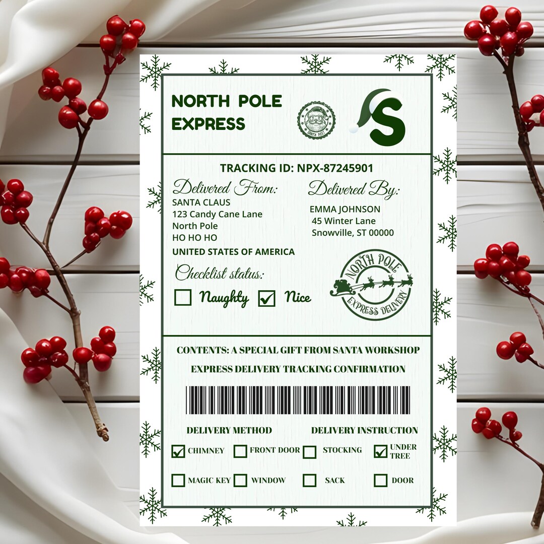 Santa Mail Sticker Label Template, Editable Canva Thermal Label Designs ...