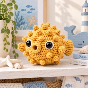 Pufferfish Crochet Pattern, Ocean Animal Amigurumi PDF, Bobble Stitch Spiky Fish Plush, Textured Sea Creature Toy, Puff the Blowfish
