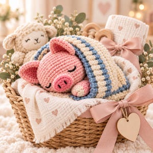 Crochet Piglet Pattern, Sleeping Pig Amigurumi PDF, Removable Blanket Baby Safe Plush Toy, Nursery Farm Animal Crochet Pattern
