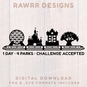 Eines Tages vier Parks Herausforderung | Park Symbole Monorail | Hemd | SVG PNG | Cricut Silhouette geschnitten Datei