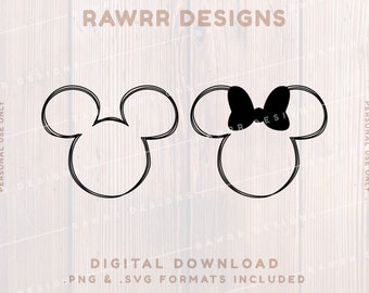 Mouse Ears Doodle Outlines | Custom Shirt | SVG PNG | Cricut Silhouette Cut File