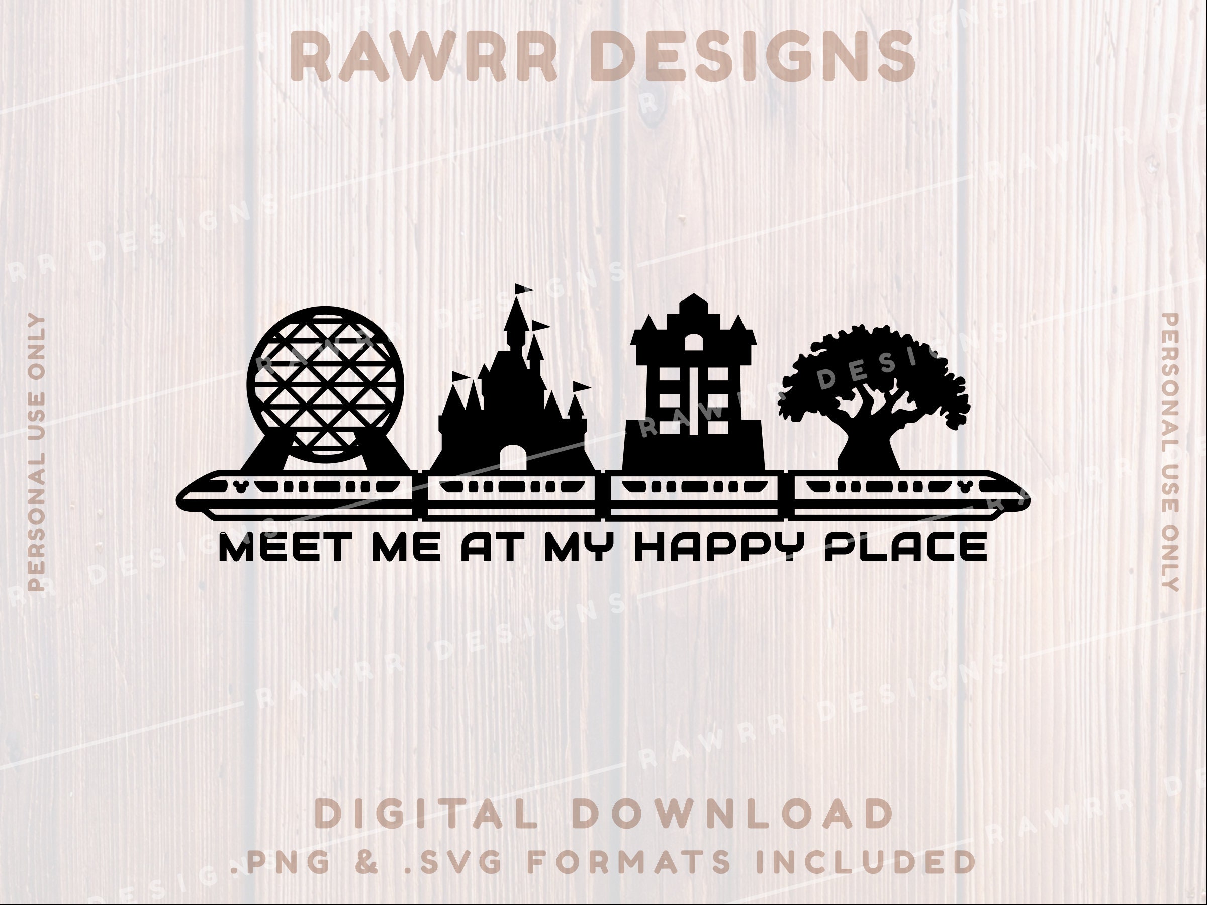 Meet Me at My Happy Place Park Icons Monorail Custom Shirt SVG PNG