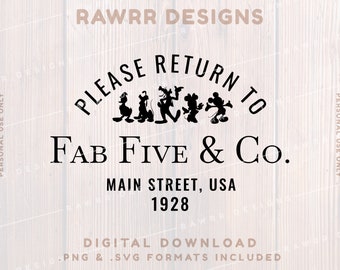 Fab Five | Fabulous 5 | Please Return To | Custom Shirt | SVG PNG | Cricut Silhouette Cut File