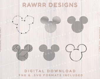 Mouse Ears Patterns Outlines | Custom Shirt | SVG PNG | Cricut Silhouette Cut File