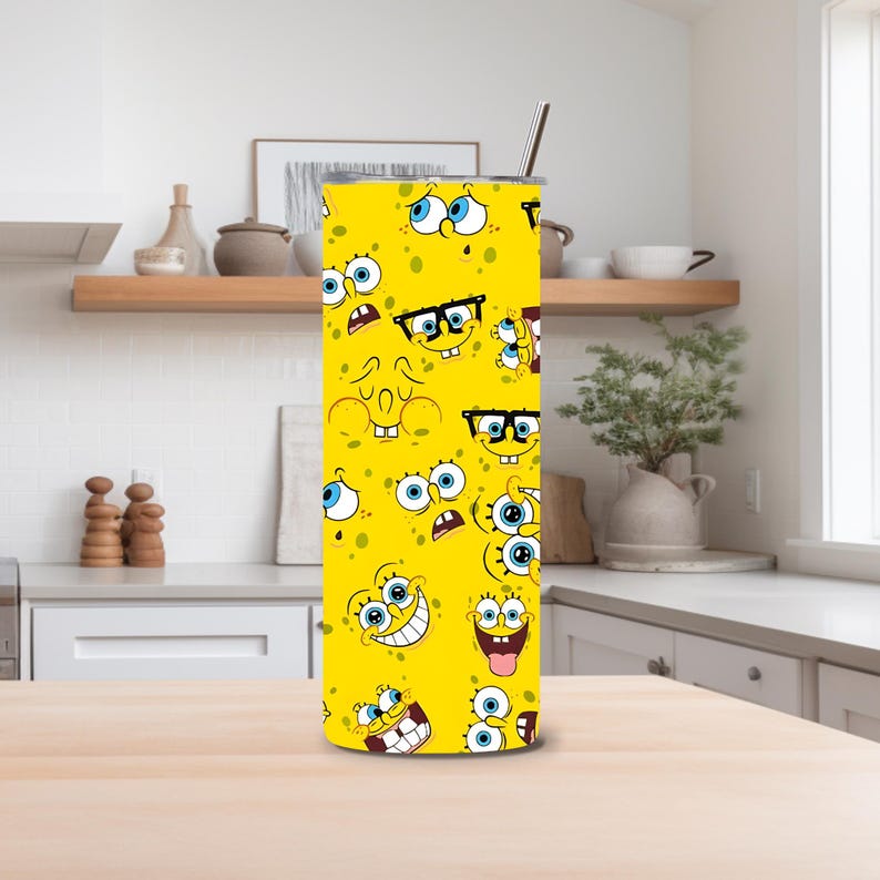 Spongebob Tumbler | 20oz Stainless Steel Cartoon Cup With Straw - Etsy