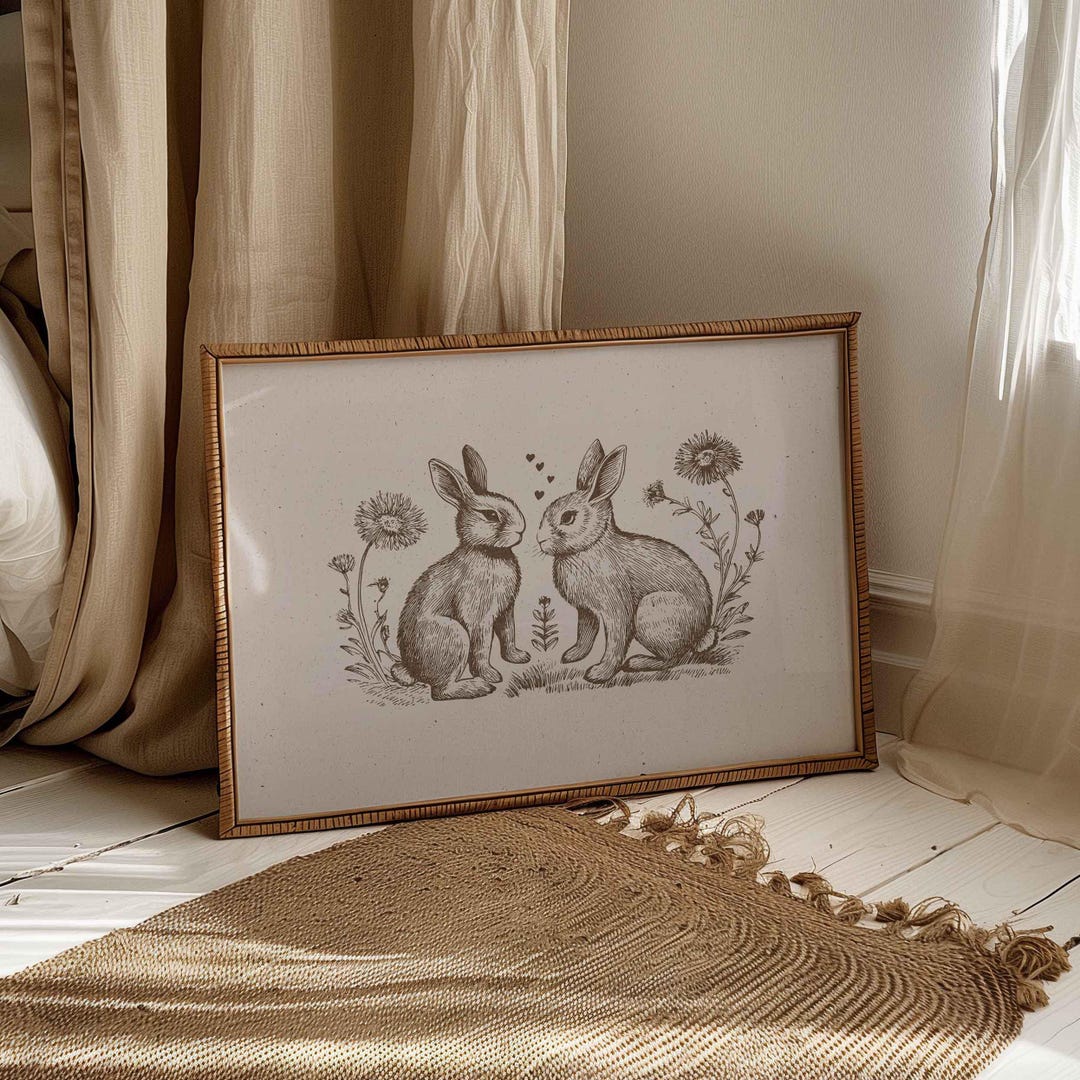 bunny-wall-art-print-brown-vintage-nursery-decor-printed-shipped